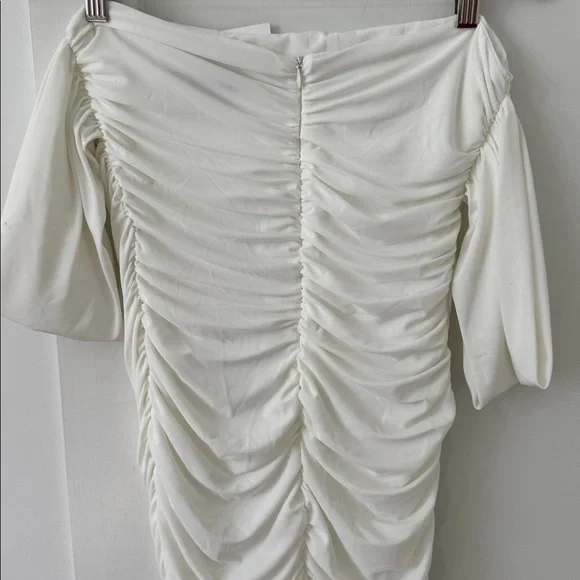 NWT Club L White Maternity Bardot Ruched Draped Midi Dress Size 8 - Picture 9 of 14